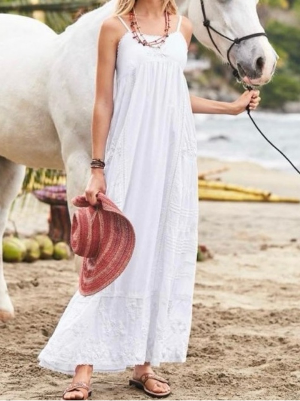 SUNDANCE Julietta Cotton Lace Tiered Maxi Dress in White - M
